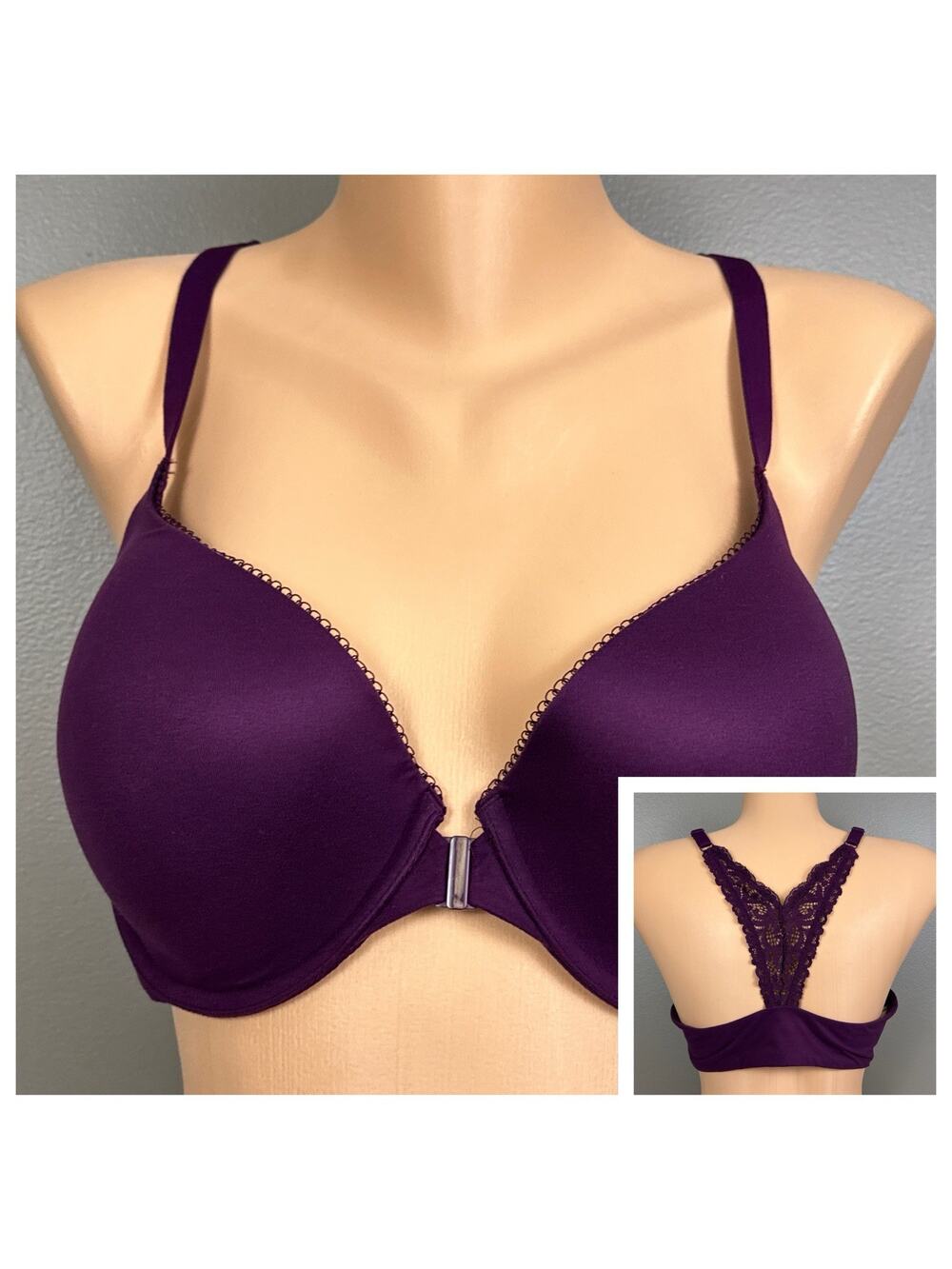 Victoria's Secret Sexy Illusions Lined Demi Bra Size 36DD Purple Racerback Lace